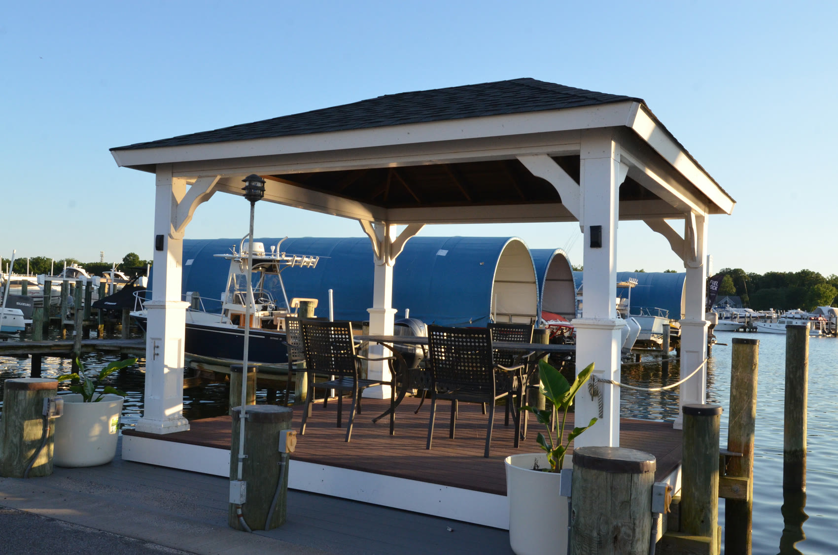 The gazebo and waterfront deck at South River Marina